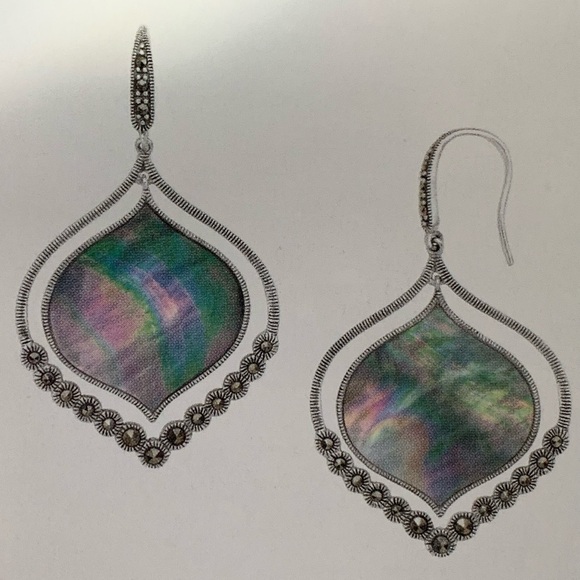 Silpada RARE HTF Sterling & Abalone w/Marcasite CONTOUR Drop Earrings - Picture 16 of 16